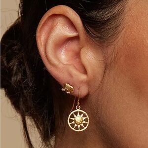 Hand Carved Sunburst, Moon and Star Gold Plated Earrings. New.